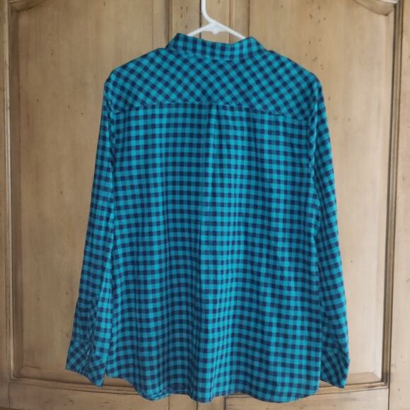 Talbots Button Down Shirt Long Sleeve Collared 100% Cotton Plaid Blue Green XL - Picture 5 of 9